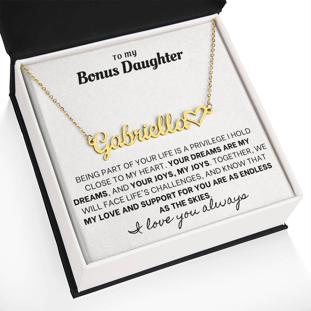 Heartfelt Embrace Custom Name Necklace with Personalized Message Card for Bonus Daughter