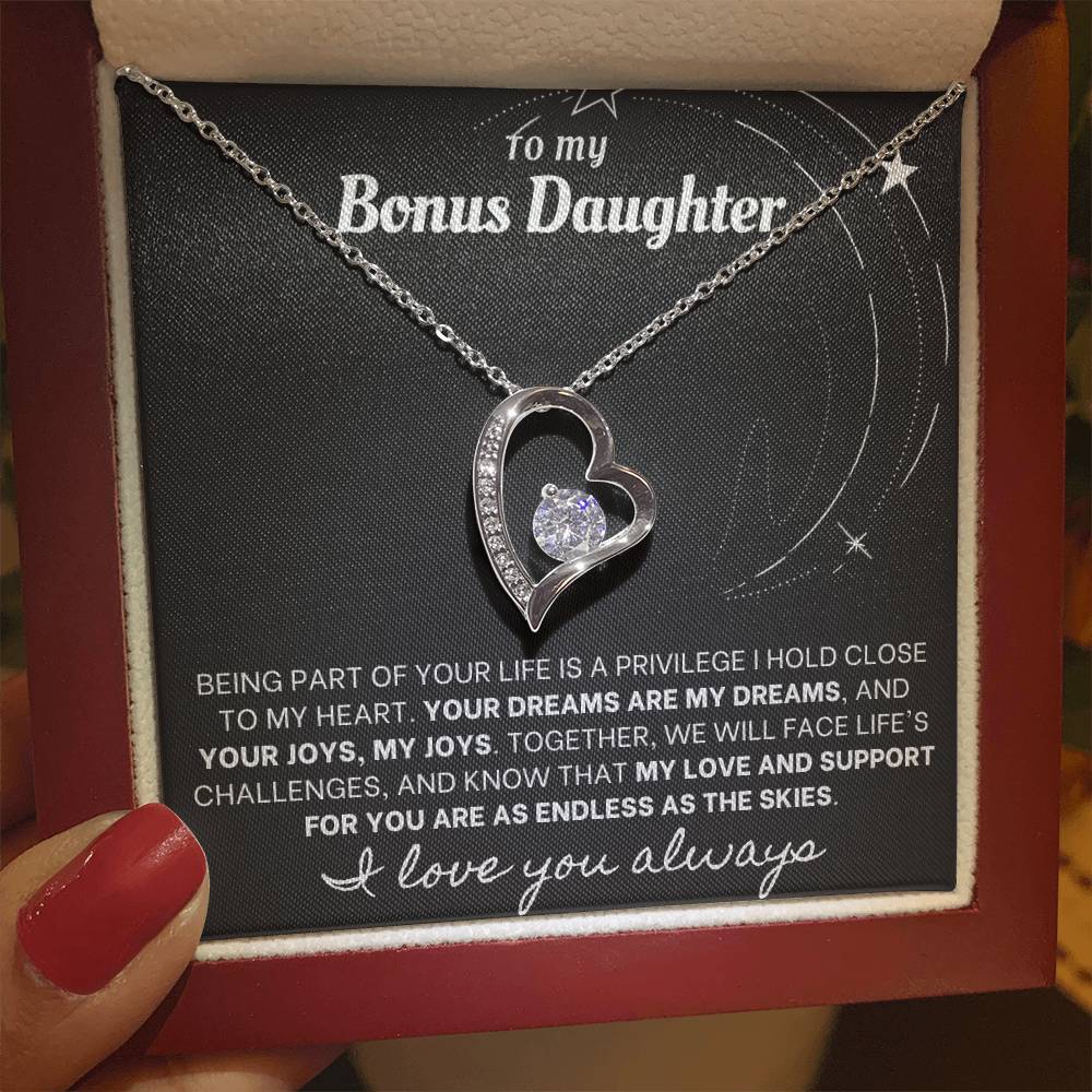 Forever Love Necklace with Custom Message Card for Bonus Daughter BLK