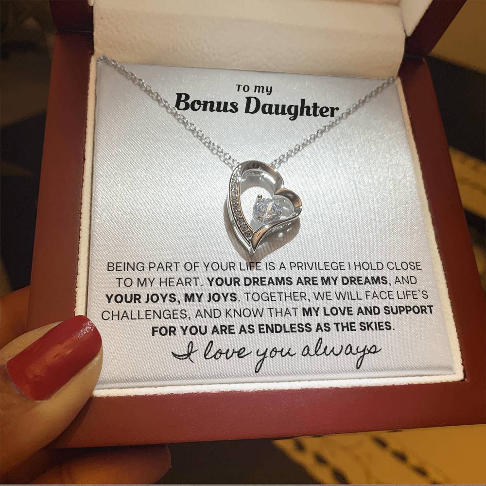 Forever Love Necklace with Custom Message Card for Bonus Daughter WHTE