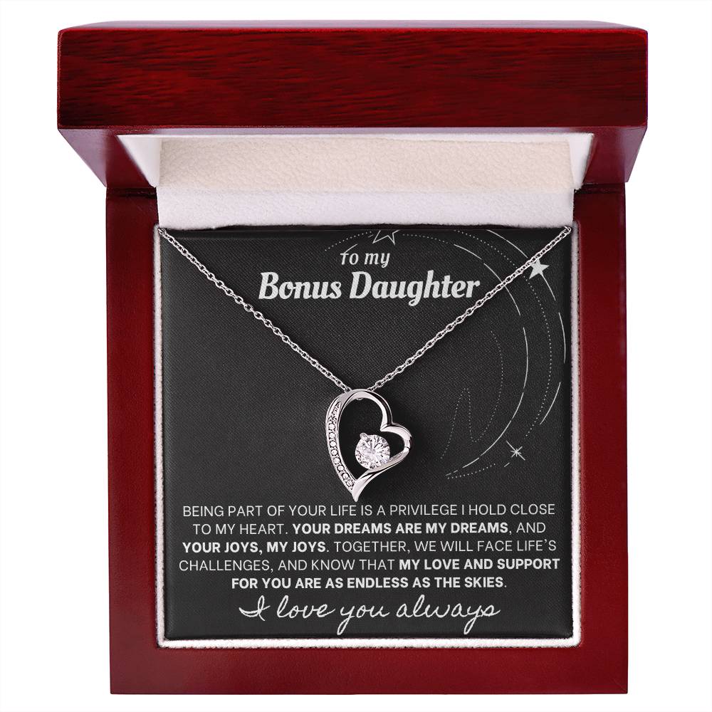 Forever Love Necklace with Custom Message Card for Bonus Daughter BLK