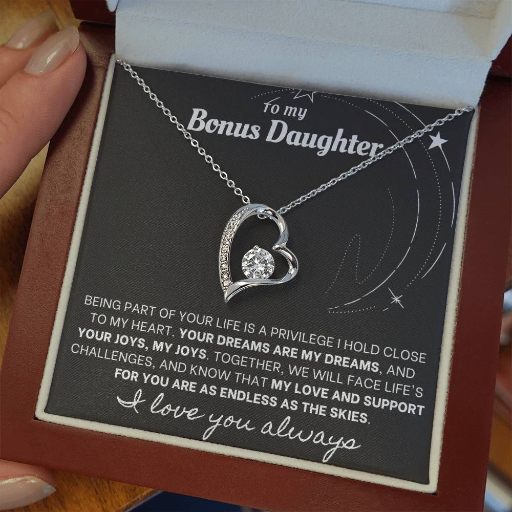 Forever Love Necklace with Custom Message Card for Bonus Daughter BLK