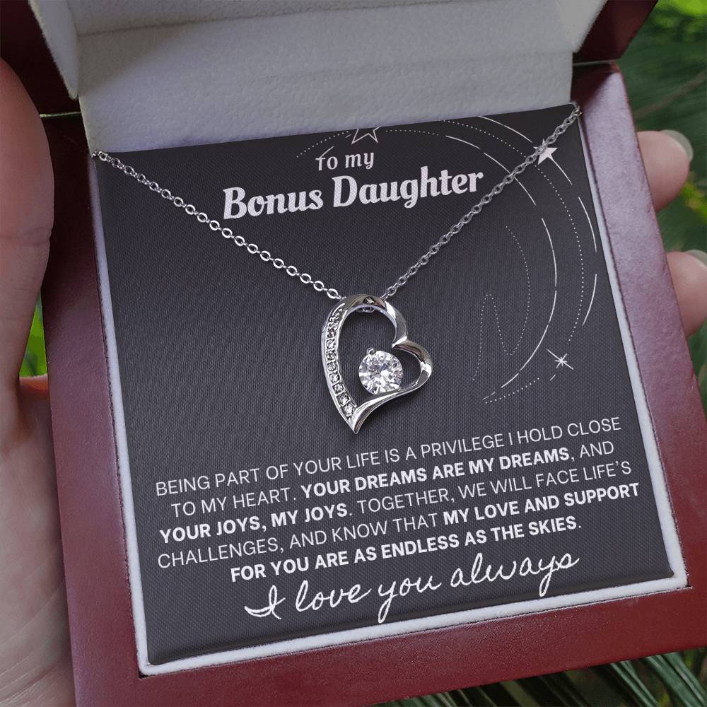 Forever Love Necklace with Custom Message Card for Bonus Daughter BLK