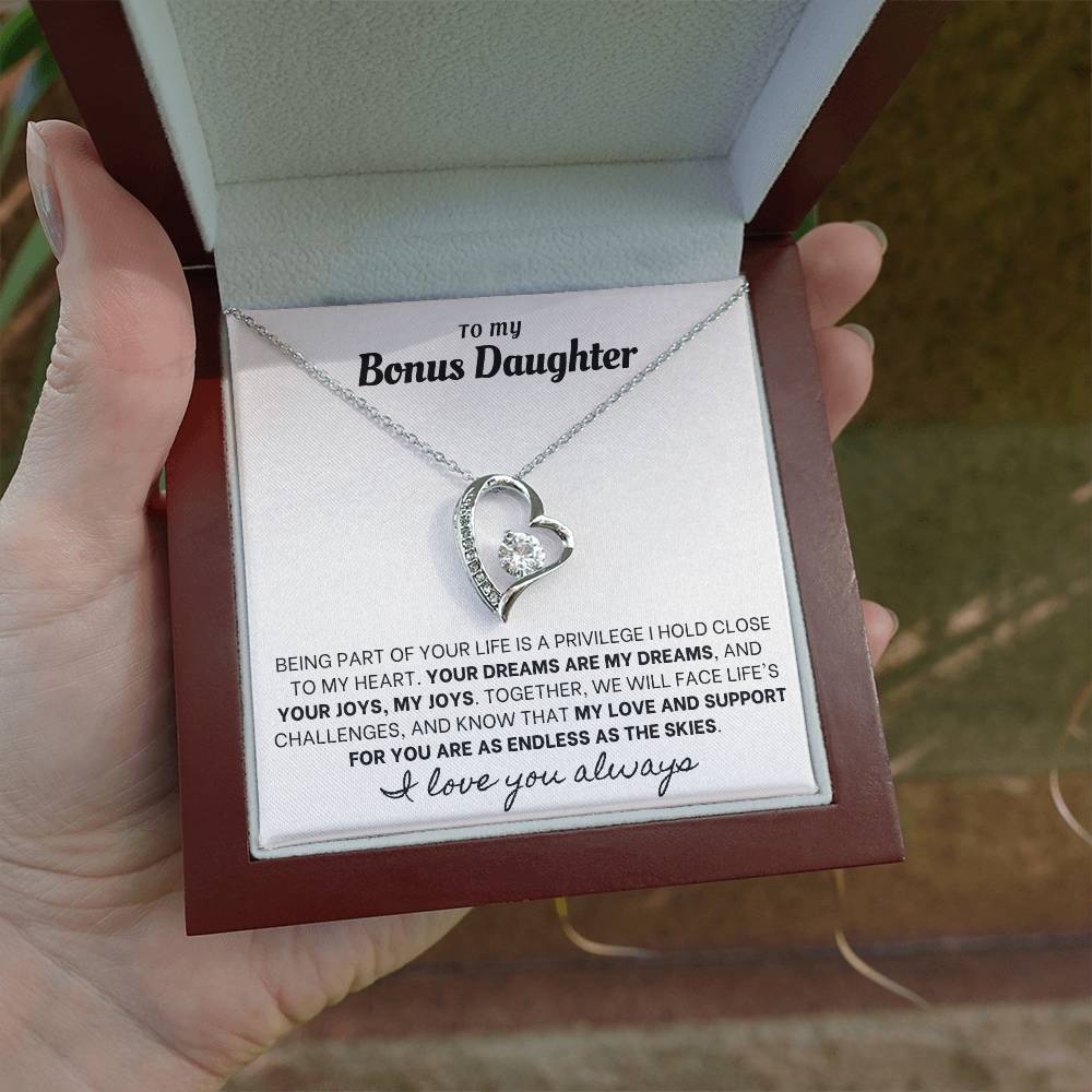 Forever Love Necklace with Custom Message Card for Bonus Daughter WHTE