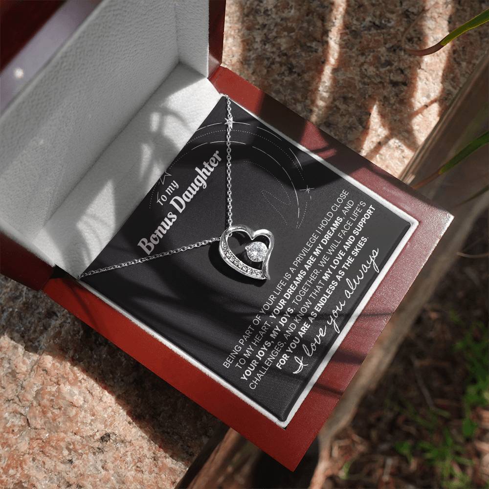 Forever Love Necklace with Custom Message Card for Bonus Daughter BLK