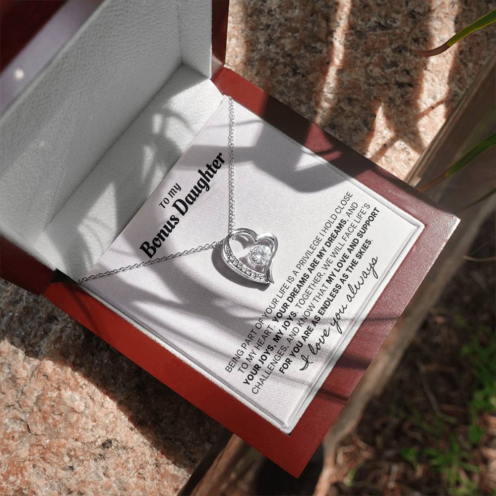 Forever Love Necklace with Custom Message Card for Bonus Daughter WHTE