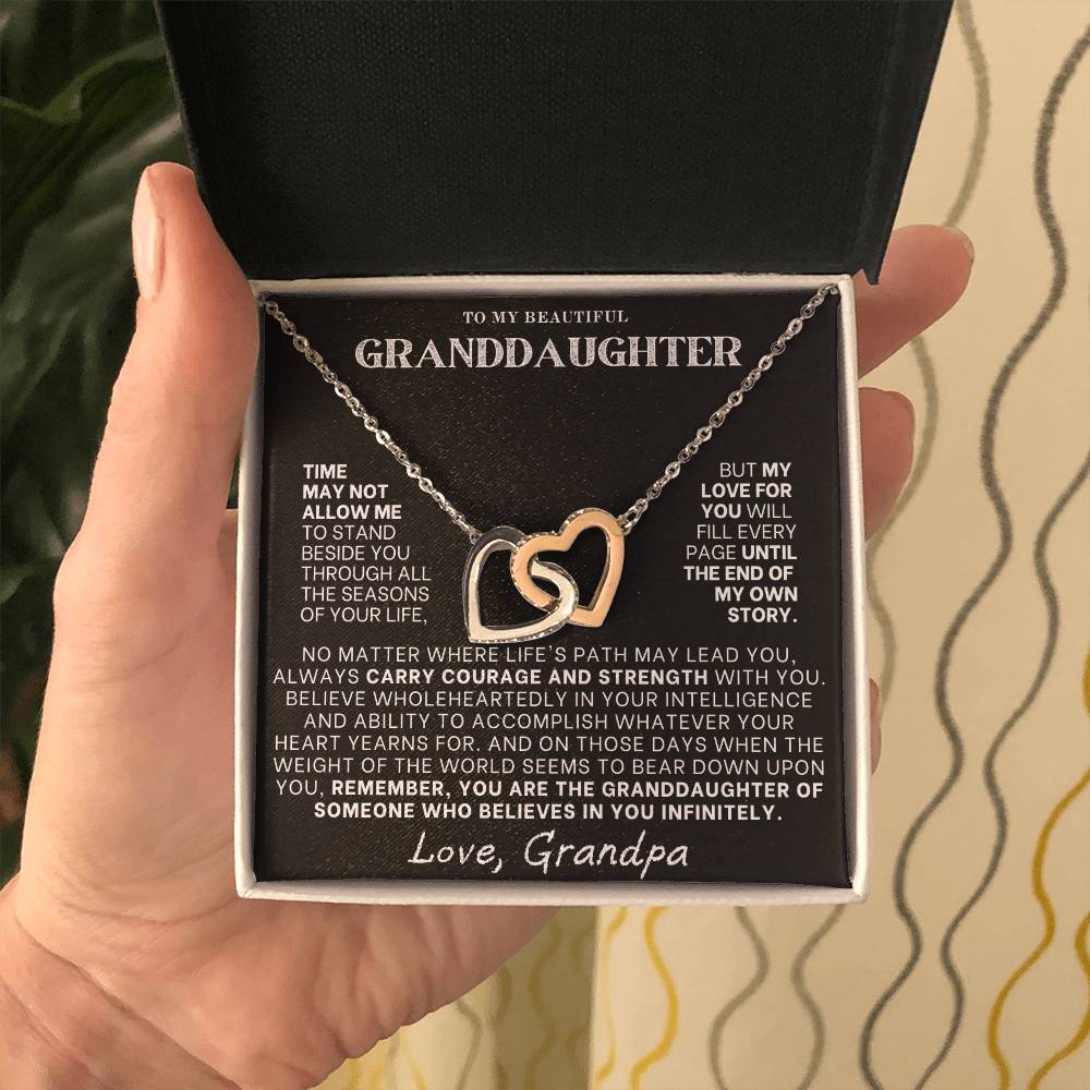 Interlocking Hearts Necklace: A Granddaughter's Cherished Necklace, Love Grandpa BLK002