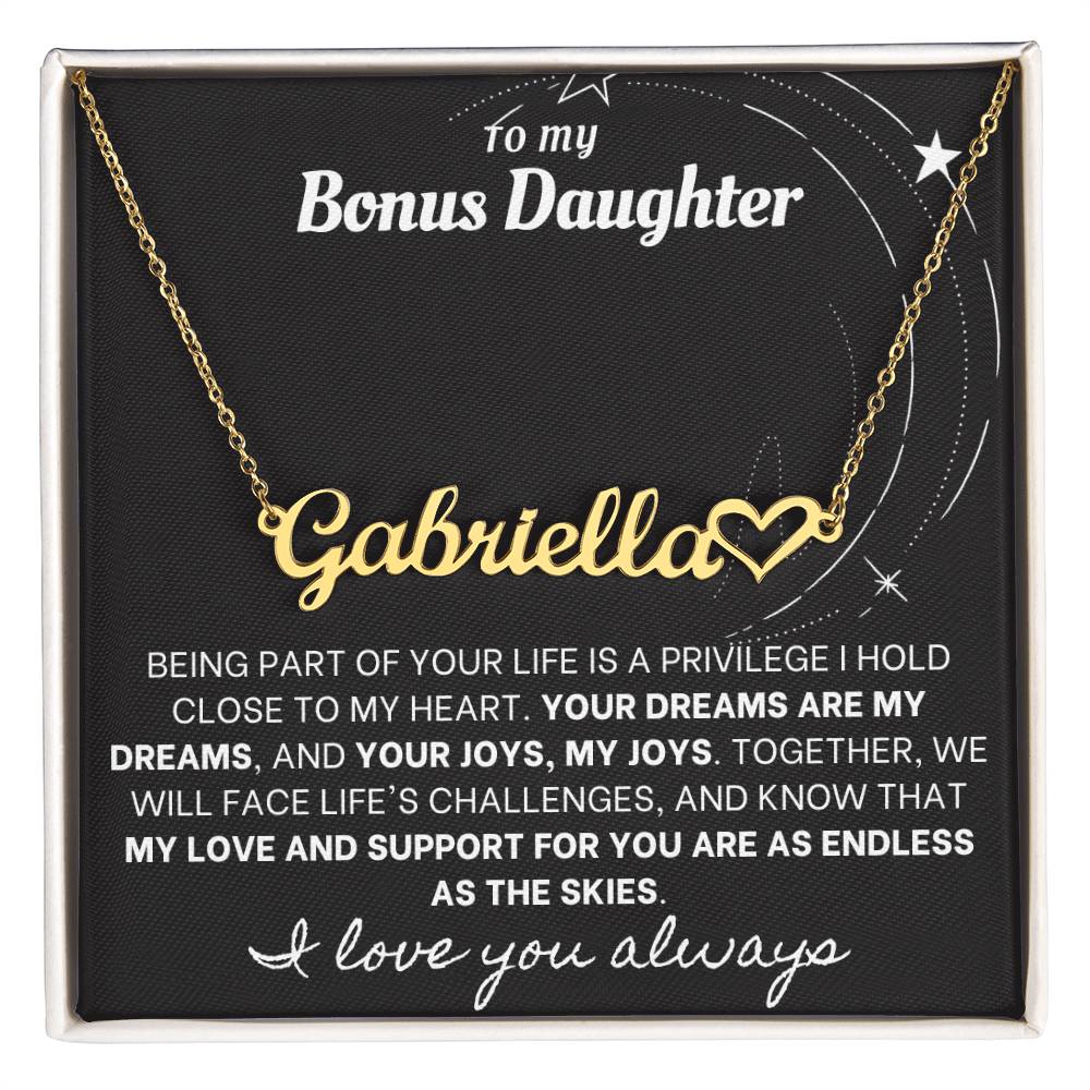 Heartfelt Embrace Custom Name Necklace with Personalized Message Card for Bonus Daughter BLK