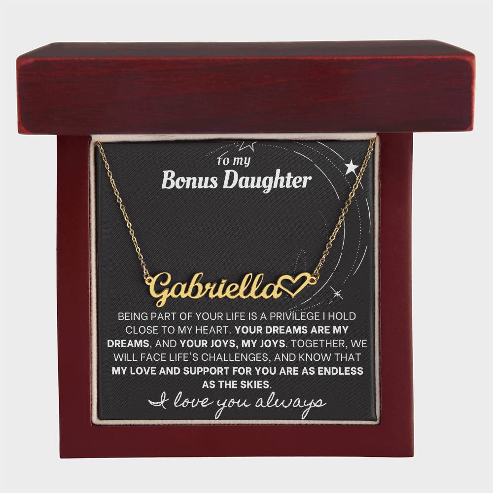 Heartfelt Embrace Custom Name Necklace with Personalized Message Card for Bonus Daughter BLK