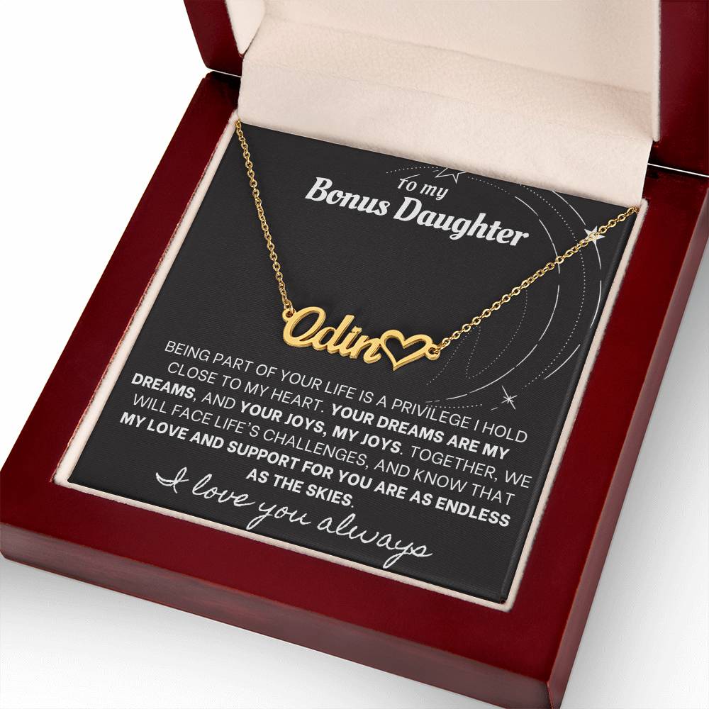 Heartfelt Embrace Custom Name Necklace with Personalized Message Card for Bonus Daughter BLK
