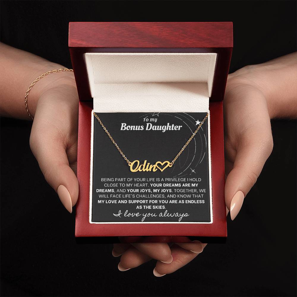 Heartfelt Embrace Custom Name Necklace with Personalized Message Card for Bonus Daughter BLK