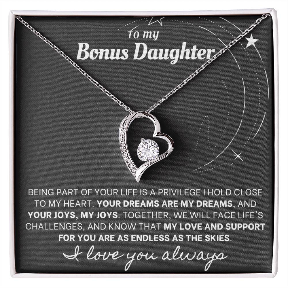 Forever Love Necklace with Custom Message Card for Bonus Daughter BLK