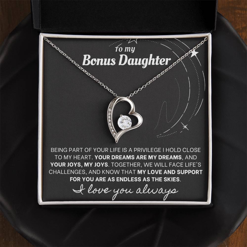 Forever Love Necklace with Custom Message Card for Bonus Daughter BLK