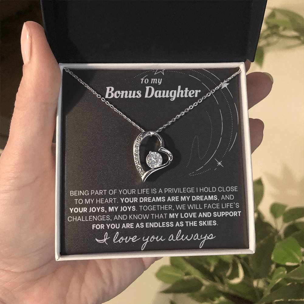 Forever Love Necklace with Custom Message Card for Bonus Daughter BLK