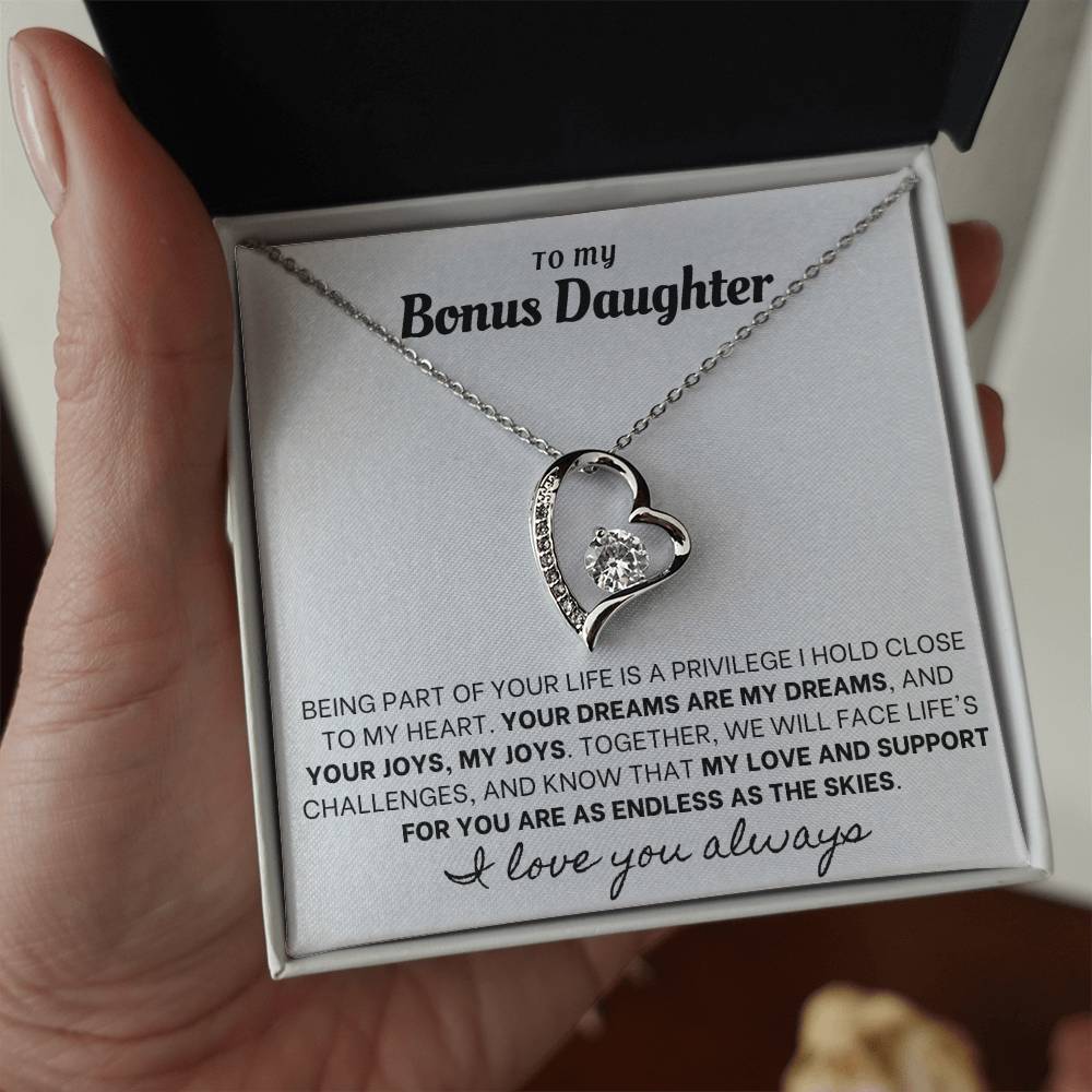 Forever Love Necklace with Custom Message Card for Bonus Daughter WHTE