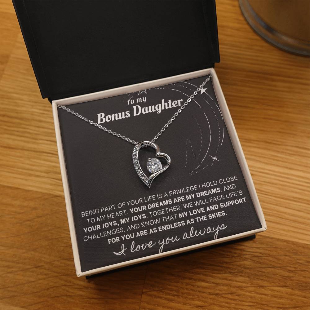 Forever Love Necklace with Custom Message Card for Bonus Daughter BLK